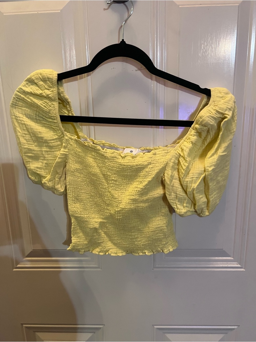 Socialite Yellow Smocked Puff-Sleeve Crop Top